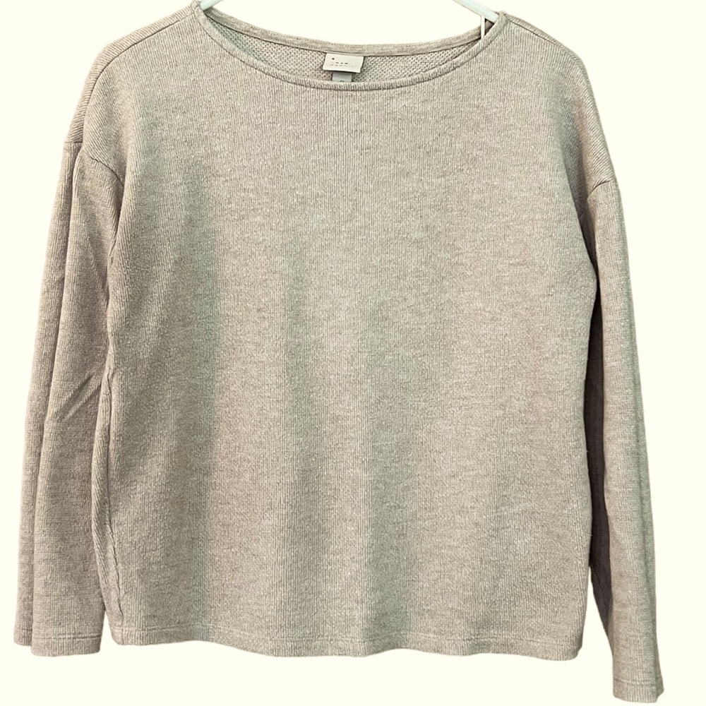 A New Day Womens Beige Henley Knit Pullover Long Sleeve Top, size Medium​​